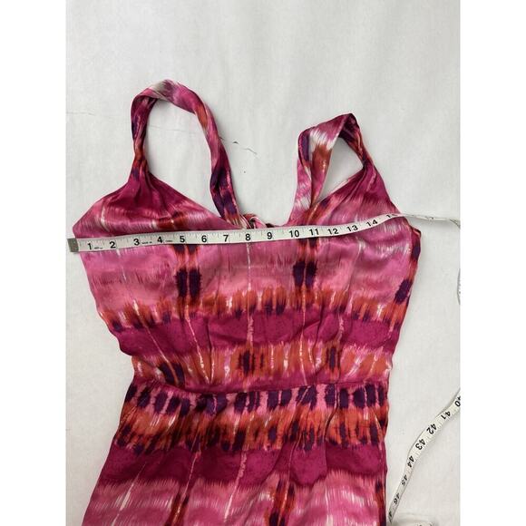 Twee Banana Republic Silk Twisted Shoulder Open Back Dress Pink Print Sheath 0 - Picture 7 of 12